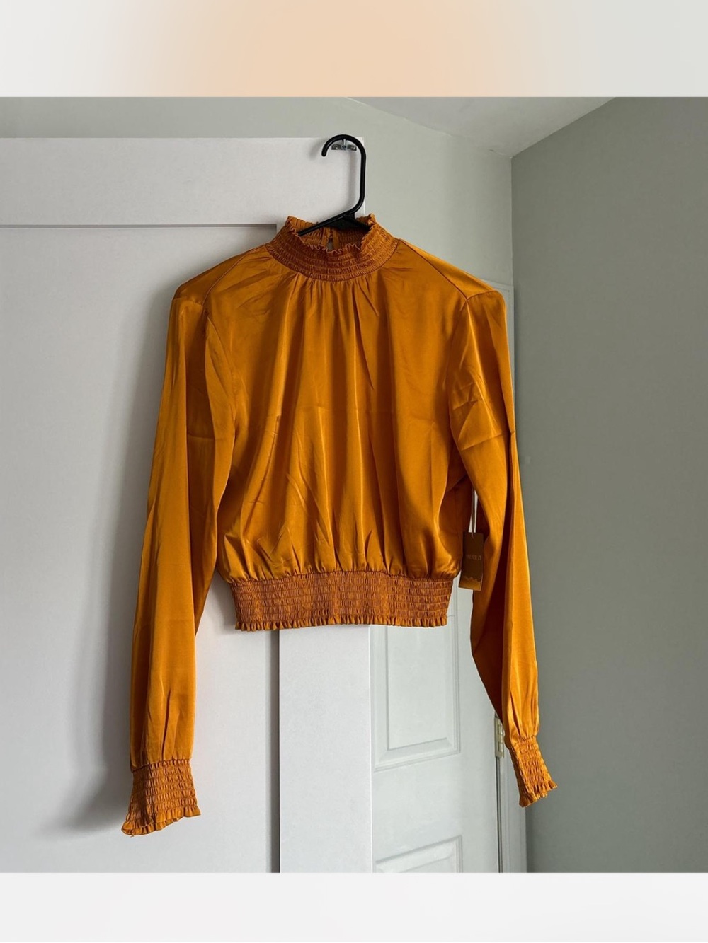 Forever 21 Smocked Hem & Neck Long Sleeve Blouse in Mustard